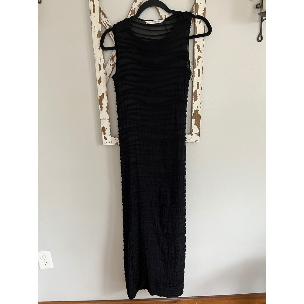 Tehen Textured Black Maxi Dress With Slip Made‎ in France Vintage Size 2